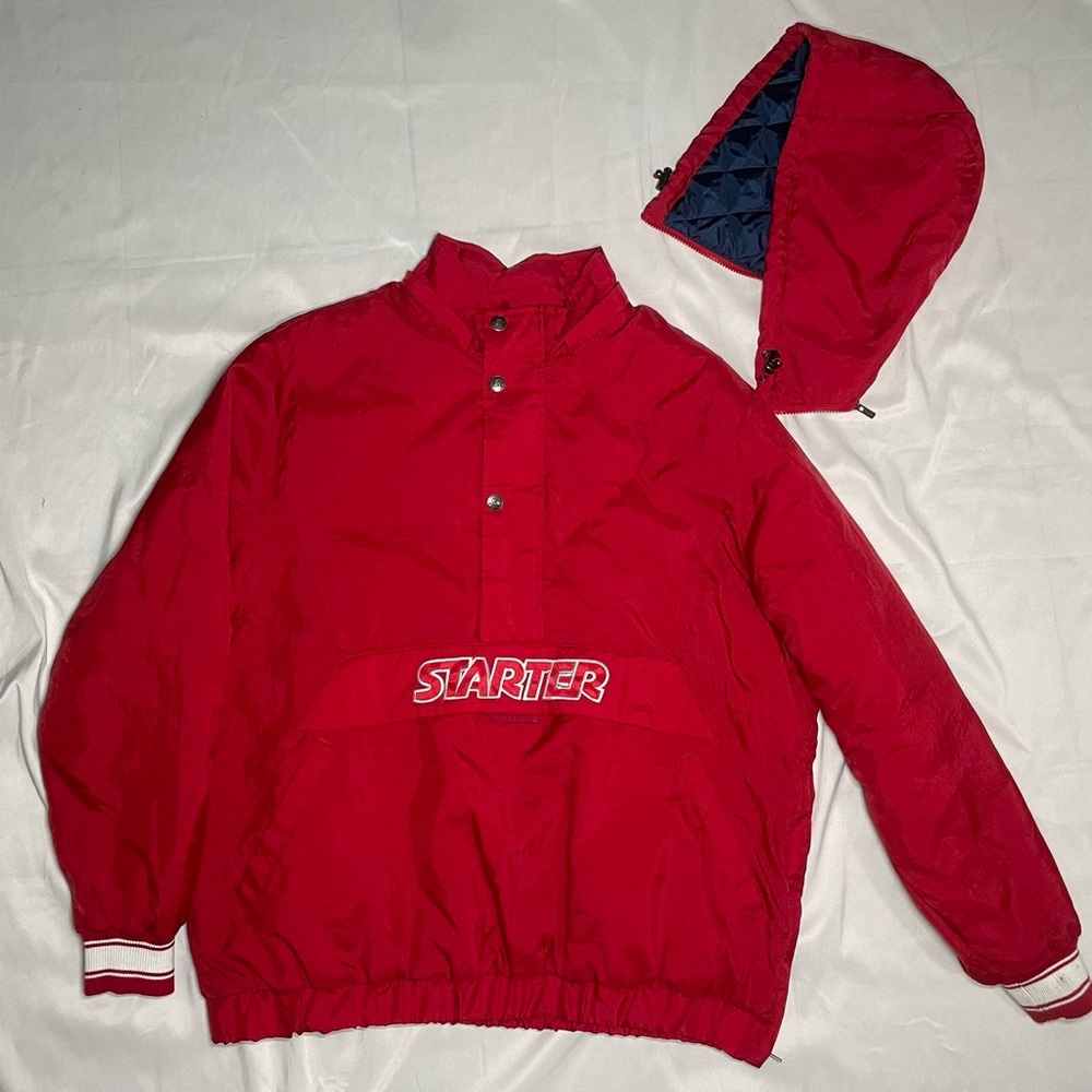 STARTER Red Windbreaker Pullover with Detachable Hood